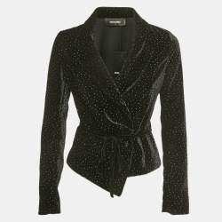 Pre Owned Dsquared2 Black Embellished Velvet Wrap Blazer S 
