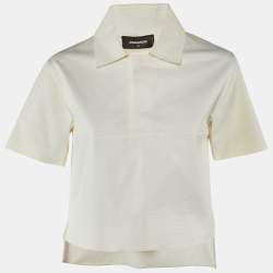 Pre Owned Dsquared2 White Cotton High Low Top M