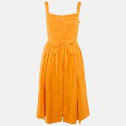 Pre Owned Dsquared2 Orange Crepe Bow Detail Midi Dress M