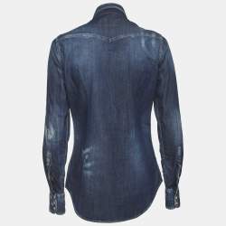 Pre Owned Dsquared2 Blue Distressed Denim Long Sleeve Shirt S