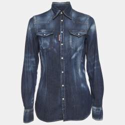 Pre Owned قميص ديسكواد2 أزرق متآكل جينز بأكمام طويلة سمول