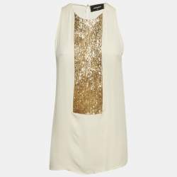 مملوكة مسبقًا Dsquared2 Cream Chiffon Embellished Sleeveless Top M