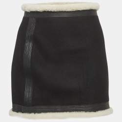 Pre Owned Dsquared2 Black Wool Fur and Leather Trim Mini Skirt S
