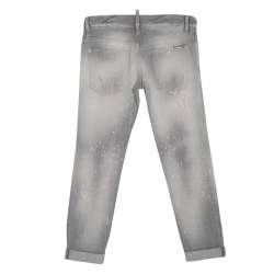 Pre Owned Dsquared2 Grey Faded Effect Splattered Distressed Cuffed Jeans S