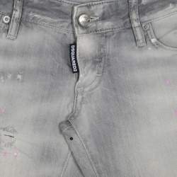 Pre Owned Dsquared2 Grey Faded Effect Splattered Distressed Cuffed Jeans S