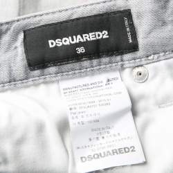 Pre Owned Dsquared2 Grey Faded Effect Splattered Distressed Cuffed Jeans S