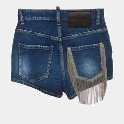 Pre Owned Dsquared2 Blue Chain Fringed Denim Shorts S