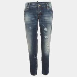 Pre Owned Dsquared2 Blue Distressed Denim Skinny Jeans L/Waist 35" 