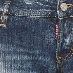 Pre Owned Dsquared2 Blue Distressed Denim Skinny Jeans L/Waist 35" 