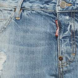 Pre Owned Dsquared2 Blue Distressed Denim Straight Fit Jeans M/Waist 34"