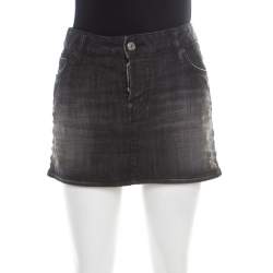 Dsquared2 Black Faded Effect Denim Distressed Mini Skirt M