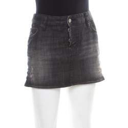 Dsquared2 Black Faded Effect Denim Distressed Mini Skirt M