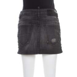 Dsquared2 Black Faded Effect Denim Distressed Mini Skirt M