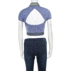 DSquared2 Indigo Distressed Faded Effect Contrast Sleeve Cropped Denim Vest S