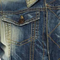 DSquared2 Indigo Distressed Faded Effect Contrast Sleeve Cropped Denim Vest S