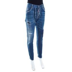 Pre Owned Dsquared2 Indigo Distressed Faded Effect Denim Ruffled Tapered Jeans L