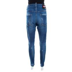 Pre Owned Dsquared2 Indigo Distressed Faded Effect Denim Ruffled Tapered Jeans L