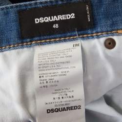 Pre Owned Dsquared2 Indigo Distressed Faded Effect Denim Ruffled Tapered Jeans L
