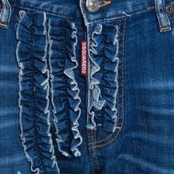 Pre Owned Dsquared2 Indigo Distressed Faded Effect Denim Ruffled Tapered Jeans L