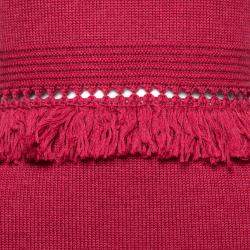 Pre Owned Dsquared2 Wine Red Ribbed Knit Sleeveless Fringed Sheath Dress M