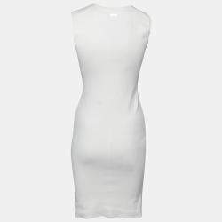 Pre Owned Dsquared2 Off White Stretch Rib Trim Sleeveless Tank Dress M