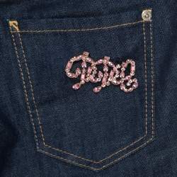 Pre Owned Dsquared2 Indigo Dark Wash Denim Crystal Embellished Badge Detail Tapered Jeans S