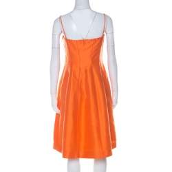Pre Owned Dsquared2 Orange Ramie Silk Paneled A Line Camisole Dress M