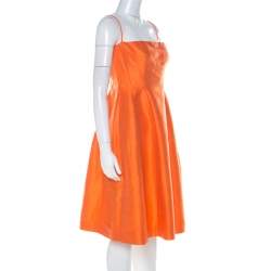 Pre Owned Dsquared2 Orange Ramie Silk Paneled A Line Camisole Dress M
