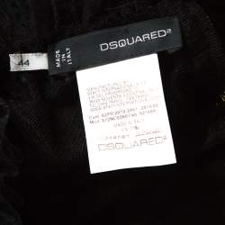 Pre Owned Dsquared2 Black Swiss Dot Tulle Beaded Ruffle Neck Top M