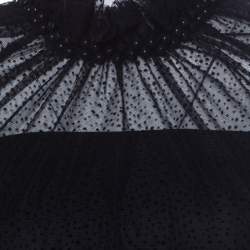 Pre Owned Dsquared2 Black Swiss Dot Tulle Beaded Ruffle Neck Top M