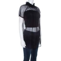 Pre Owned Dsquared2 Black Swiss Dot Tulle Beaded Ruffle Neck Top M