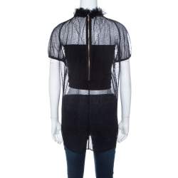 Pre Owned Dsquared2 Black Swiss Dot Tulle Beaded Ruffle Neck Top M