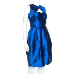 Dsquared2 Blue Silk Bow Neckline Balloon Hem Dress S