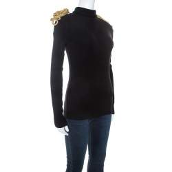 Dsquared2 Black Wool Blend Epaulette Detail Turtle Neck Sweater L