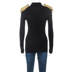 Dsquared2 Black Wool Blend Epaulette Detail Turtle Neck Sweater L