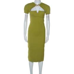 Pre Owned Dsquared2 Light Green Wool Brooch Neckline Detail Midi Dress S