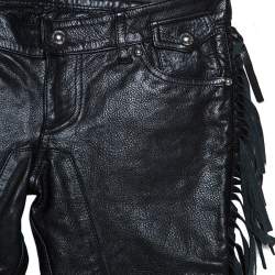 Dsquared2 Black Leather Fringed Trim Detail Cropped Pants S