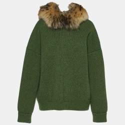 Pre Owned Dsquared2 Green Wool Knit & Fur Trimmed Oversized Hoodie XS