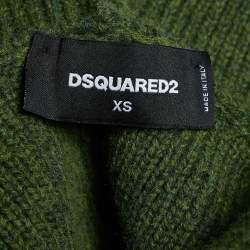Pre Owned Dsquared2 Green Wool Knit & Fur Trimmed Oversized Hoodie XS