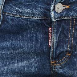 Pre Owned Dsquared2 Blue Denim Paint Splatter Slim Fit Jeans M Waist 32"