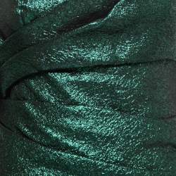 Dsquared2 Metallic Green Lame Fabric Bow Detail Sleeveless Draped Midi Dress M