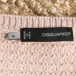 Dsquared2 Gold Wool Knit Leather trimmed Cropped Cardigan M