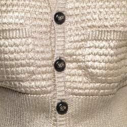Dsquared2 Gold Wool Knit Leather trimmed Cropped Cardigan M