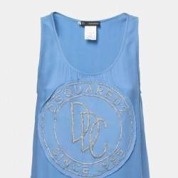 Dsquared2 Blue Logo Embellished Crepe Tank Top S