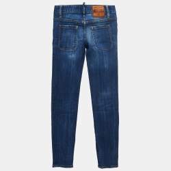 Pre Owned Dsquared2 Blue Distressed Denim Skinny Jeans S Waist 28"