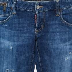 Pre Owned Dsquared2 Blue Distressed Denim Skinny Jeans S Waist 28"