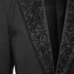 Pre Owned Dolce & Gabbana Black Applique Lapeled Silk Single Breasted Blazer L