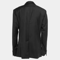 Pre Owned Dolce & Gabbana Black Applique Lapeled Silk Single Breasted Blazer L