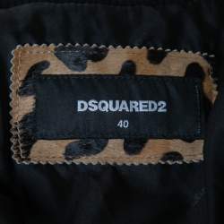 Dsquared2 Beige/Black Leopard Print Calf Hair Zip Front Bomber Jacket S