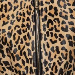 Dsquared2 Beige/Black Leopard Print Calf Hair Zip Front Bomber Jacket S
